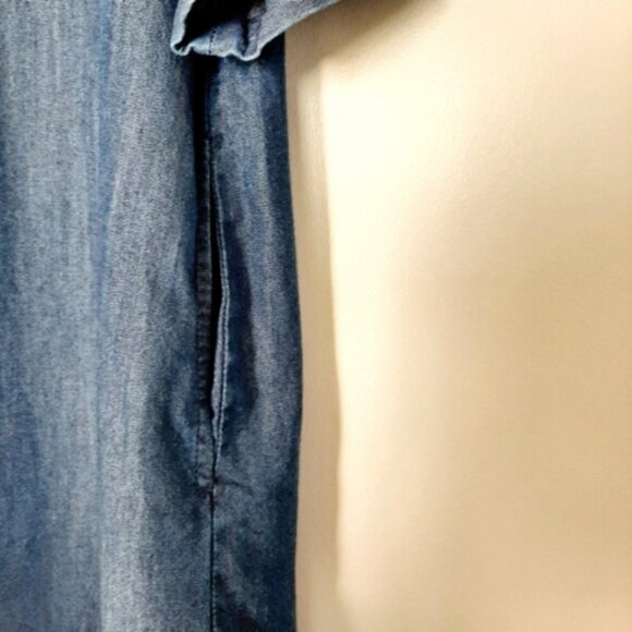 CLEO Utility Sleeve Mini Shirt Dress | Tunic w Pockets Chambray Blue Sz S - Picture 12 of 16
